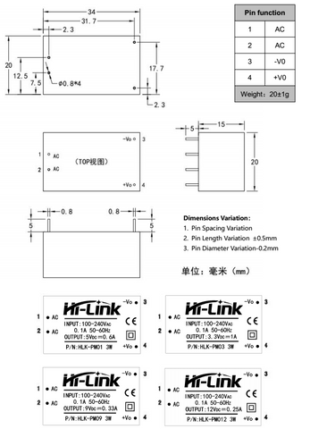 Hi-Link AC to DC PSU Dimensions