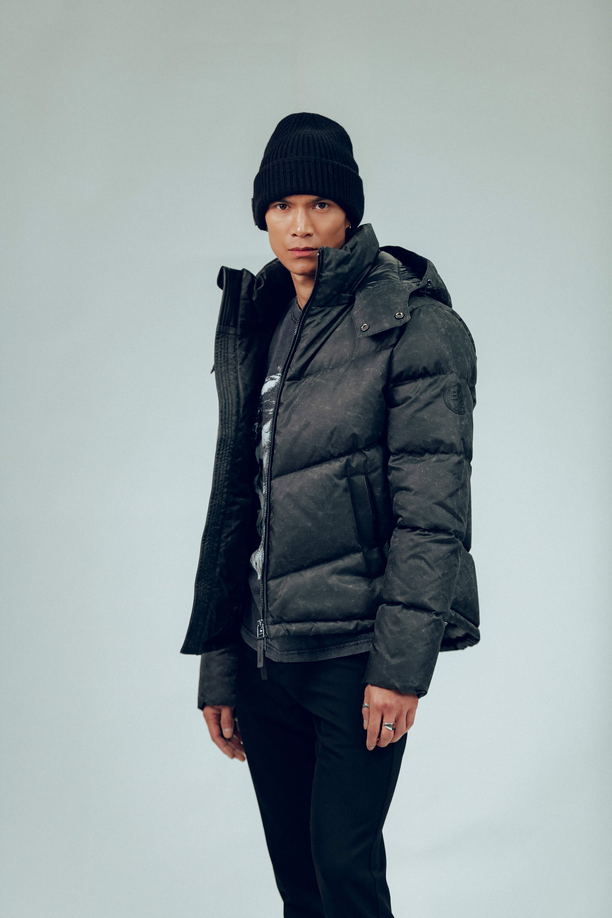 Men's Smoke Black Hybrid Puffer Jacket | BODA SKINS