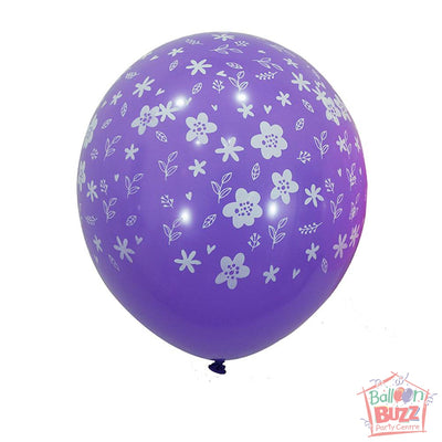12-inch - Printed - Purple Florals - Helium-Filled Balloon