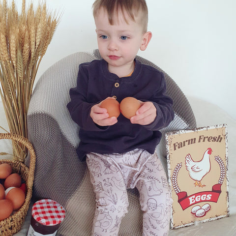 Toddler wearing genderless farm shop elastic harem pants