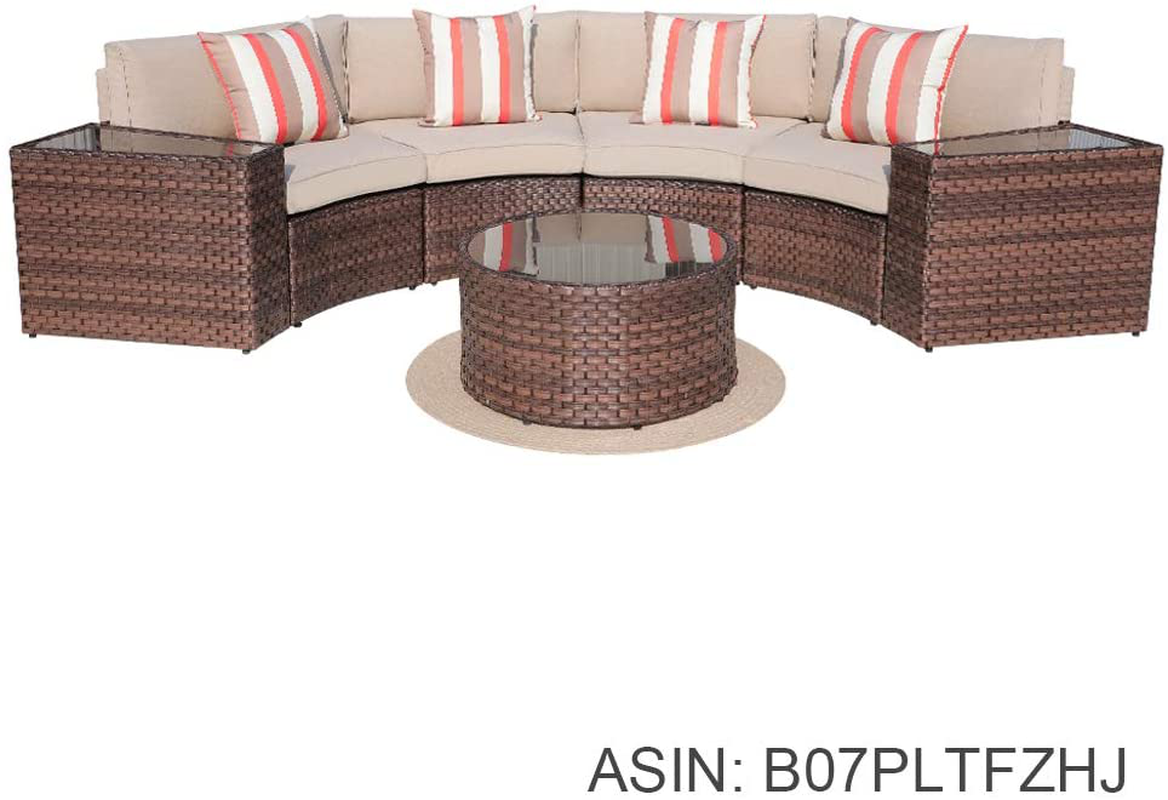 Sunsitt Outdoor 2 Piece Half Moon Patio Furniture Curved Outdoor Sofa Wicker Sectional Set With