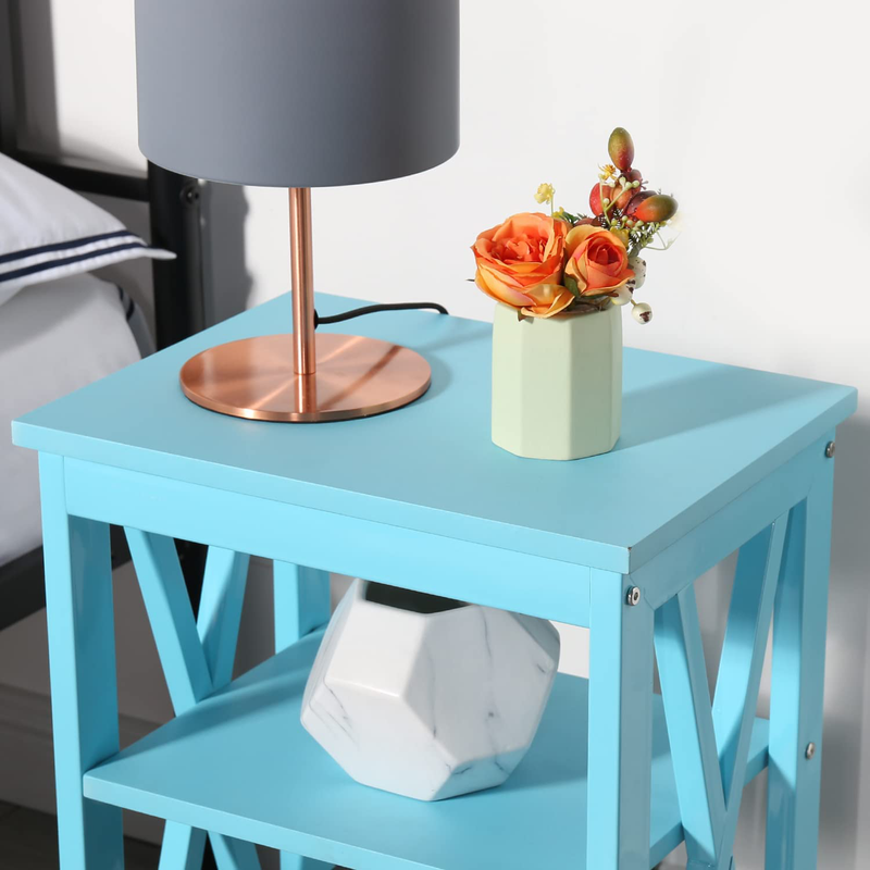 Side/End Table with Storage Shelf Nightstands for Children'S Living Room Bedroom Office, Set of 2, Light Blue