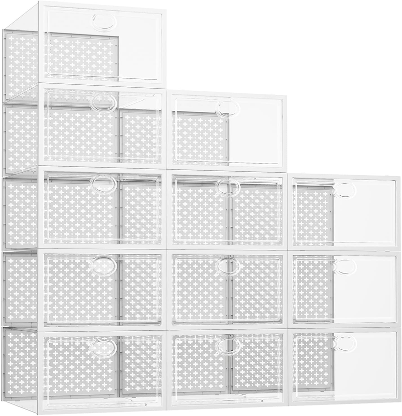 Pinkpum 12 Pack Shoe Storage Boxes, Clear Stackable Shoe Containers for ...