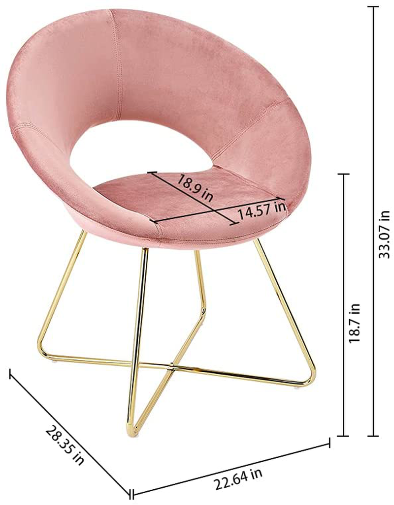Canglong Modern Velvet Accent Chairs Upholstered Chairs Make-Up Stool Home Office Guest Reception Chairs Dining Chair Leisure Lounge Chairs with Golden Legs Set of 1, Pink (KU-191337)