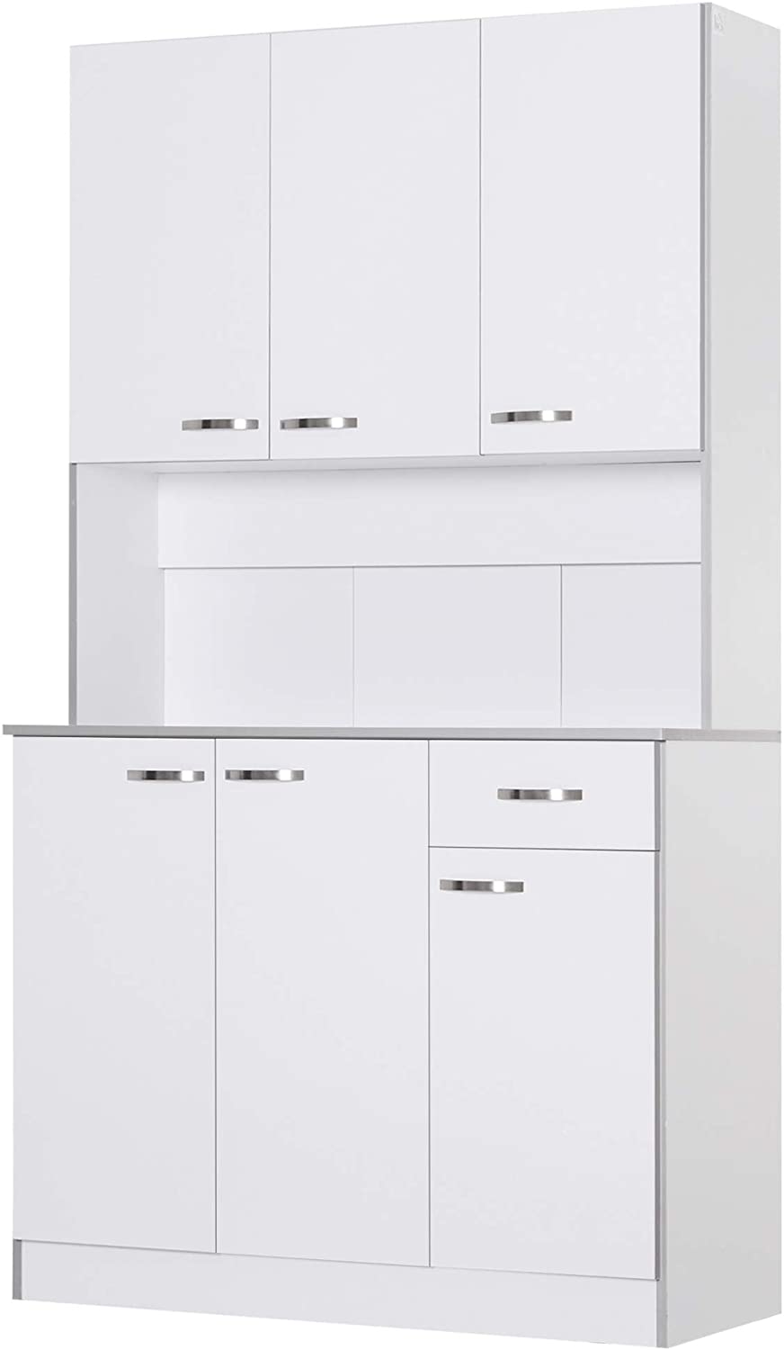 White Kitchen Buffet Hutch Freestanding w/ 6 Doors 3 Adjustable Shelves