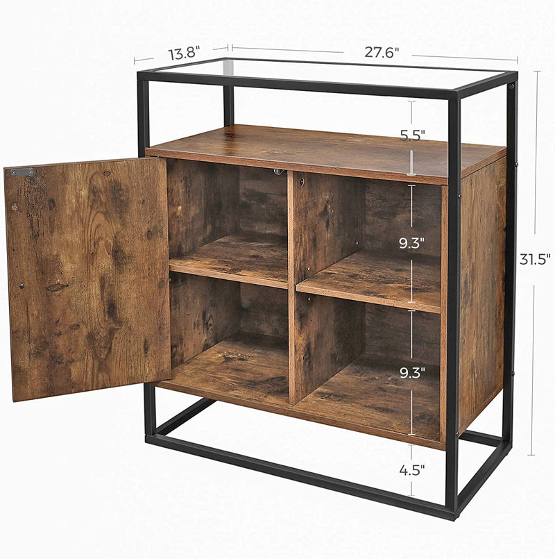 Ryan Glass Top Storage Cupboard Console Table