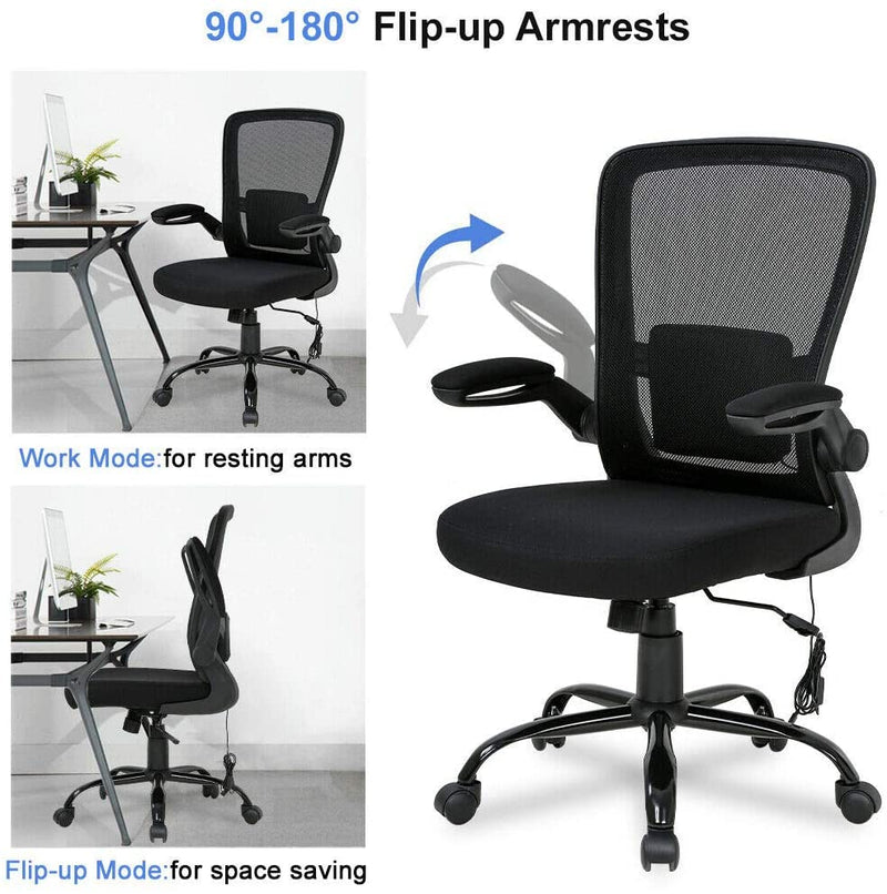 Black Office Chair w/ Adjustable Lumbar Support Arms Headrest