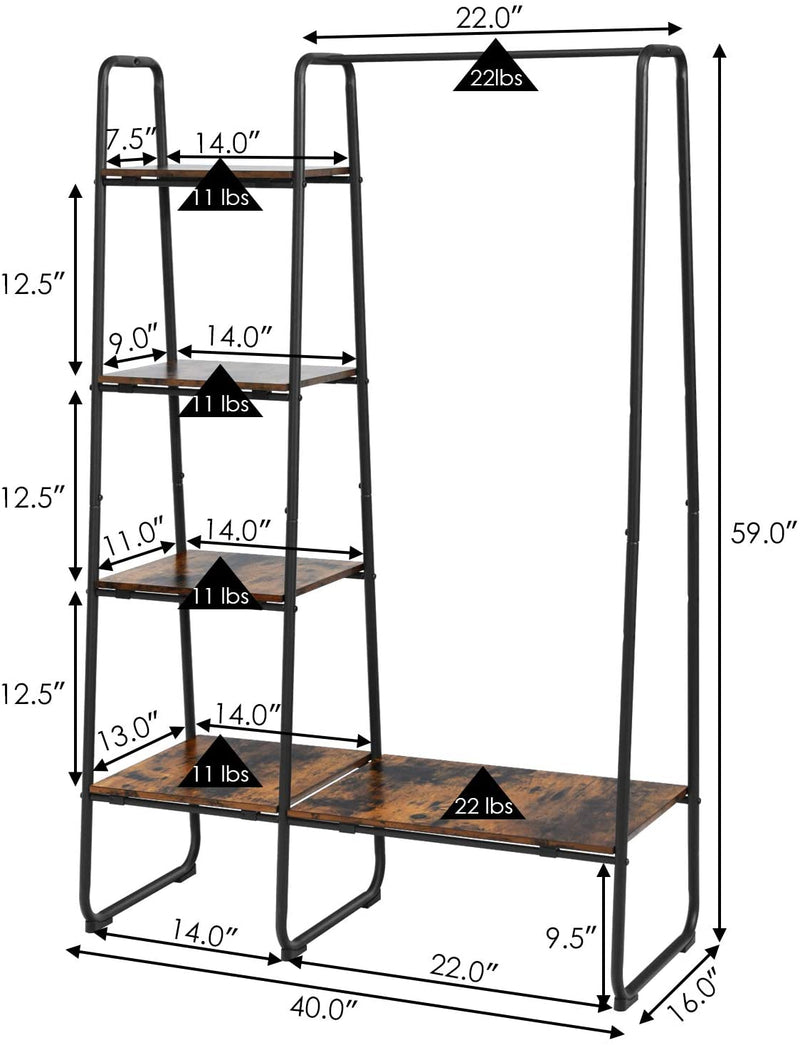 Brown & Black Metal Garment Rack Free Standing Closet Storage Organizer