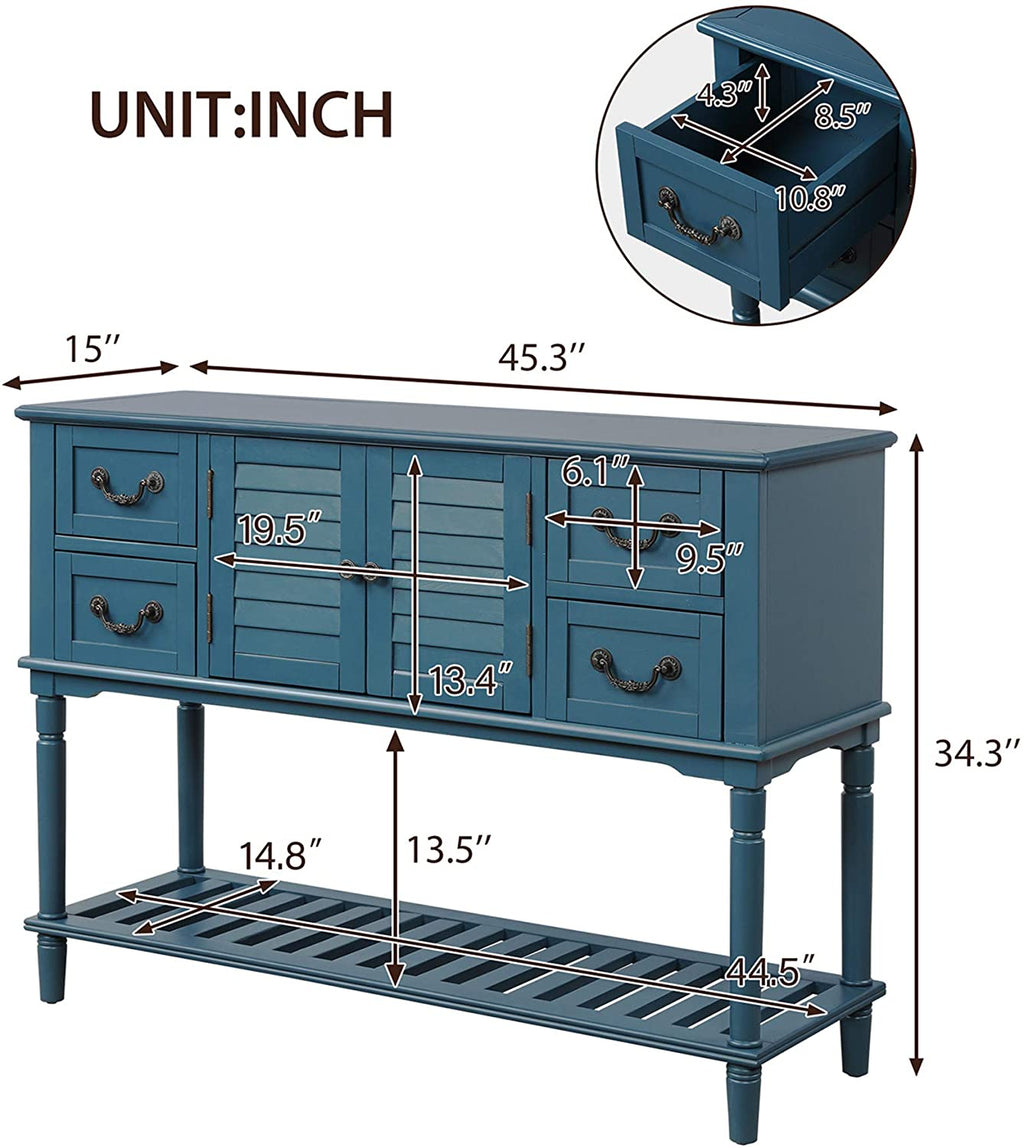 Dark Blue Console Table for Buffet Table w/ Shutter Doors & 4 Storage ...