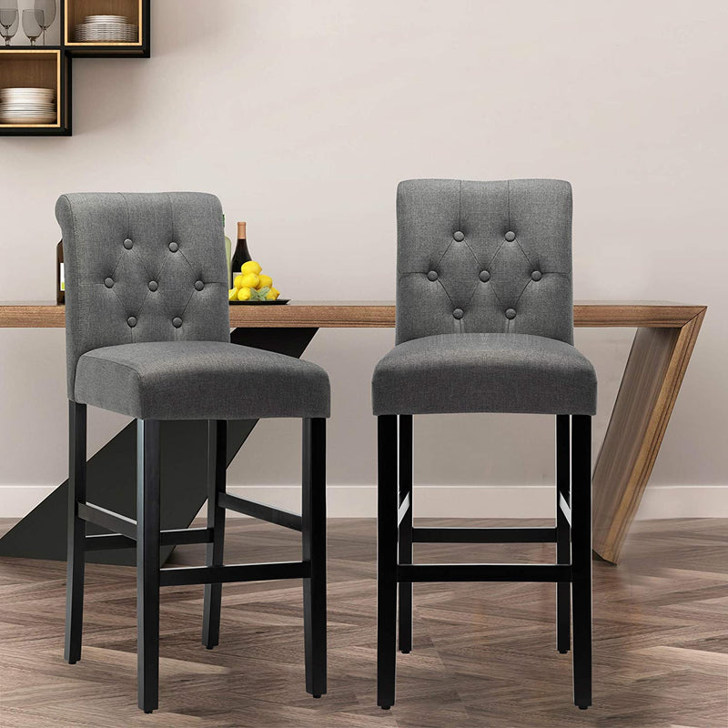 Grey Set of 2 Button-Tufted Fabric Barstools