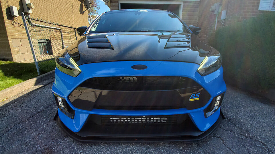 Blue Ford MK3 Focus RS modified with Flow Designs lip splitter