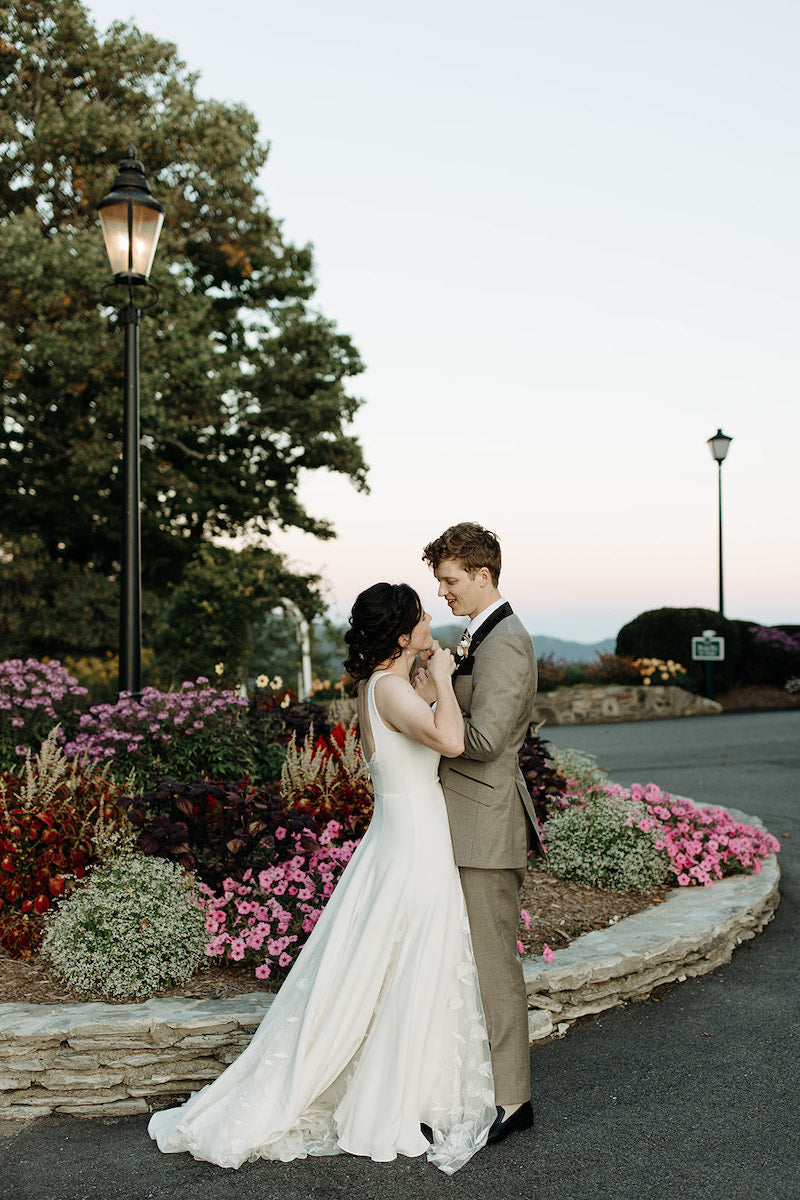 Bride and Groom Outdoor Photos and Wedding with Custom Wedding Handkerchiefs by The Garter Girl