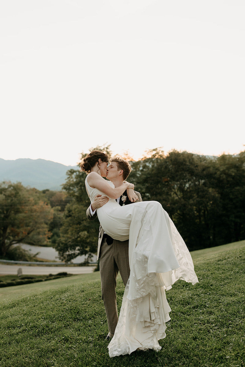 Bride and Groom Outdoor Reception Photos and Wedding with Custom Wedding Handkerchiefs by The Garter Girl