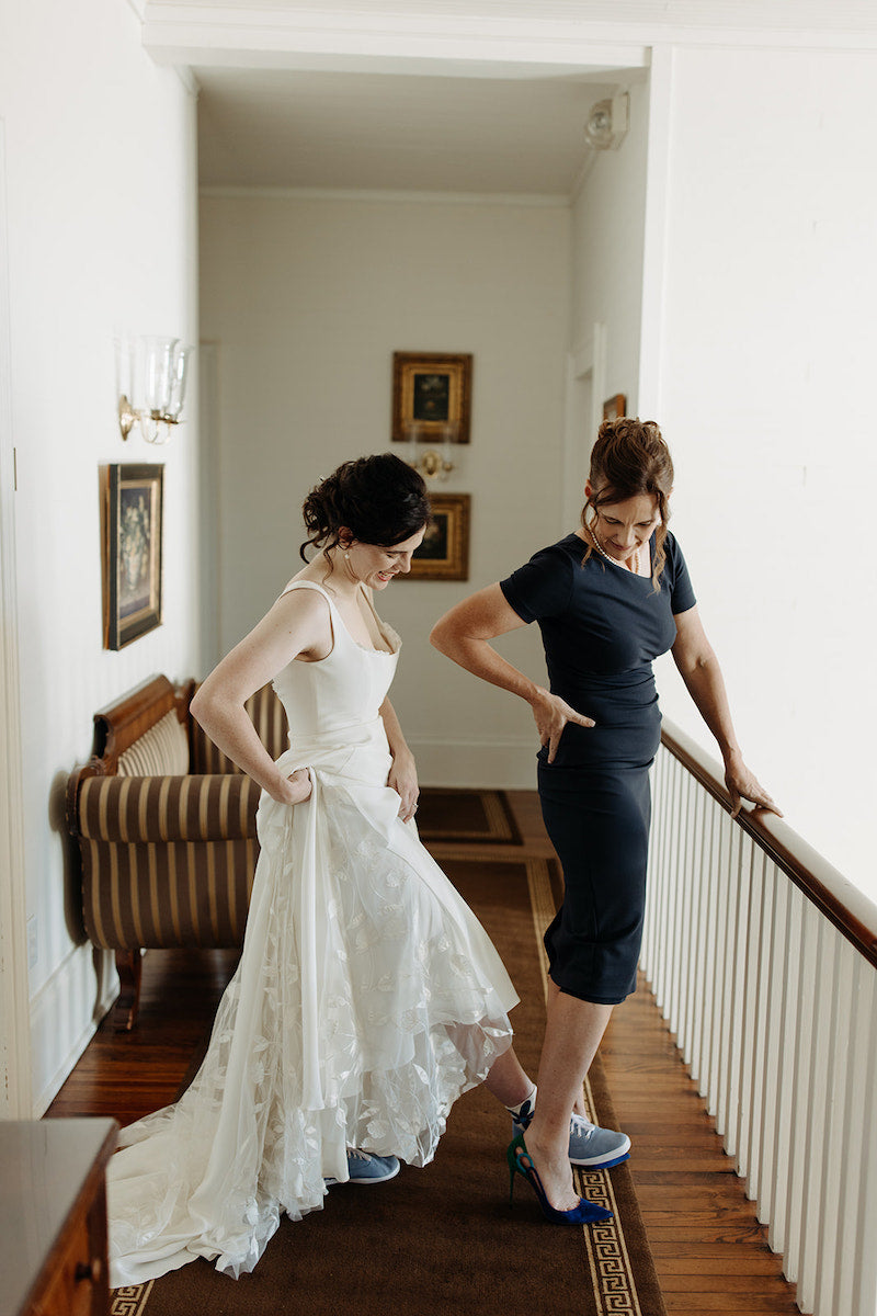 Bride and Mom Getting Ready and Wedding with Custom Wedding Handkerchiefs by The Garter Girl