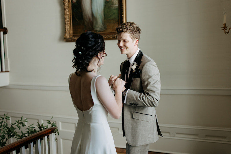 Bride and Groom Getting Ready and Wedding with Custom Wedding Handkerchiefs by The Garter Girl