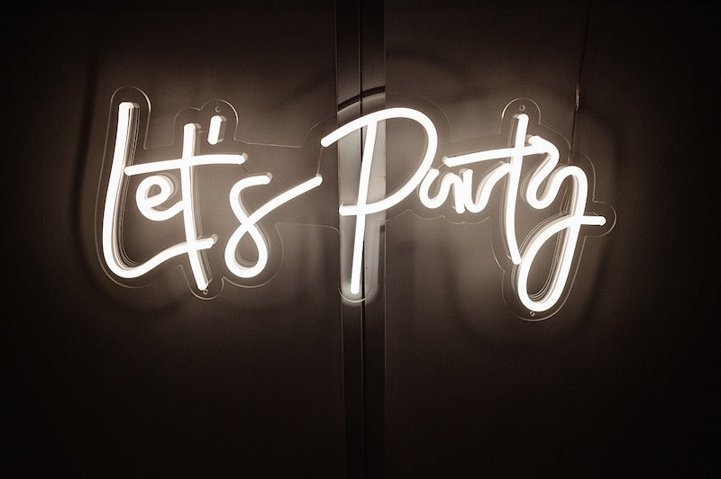 Let's Party Neon Sign at Fernstone Retreat Wedding The Garter Girl