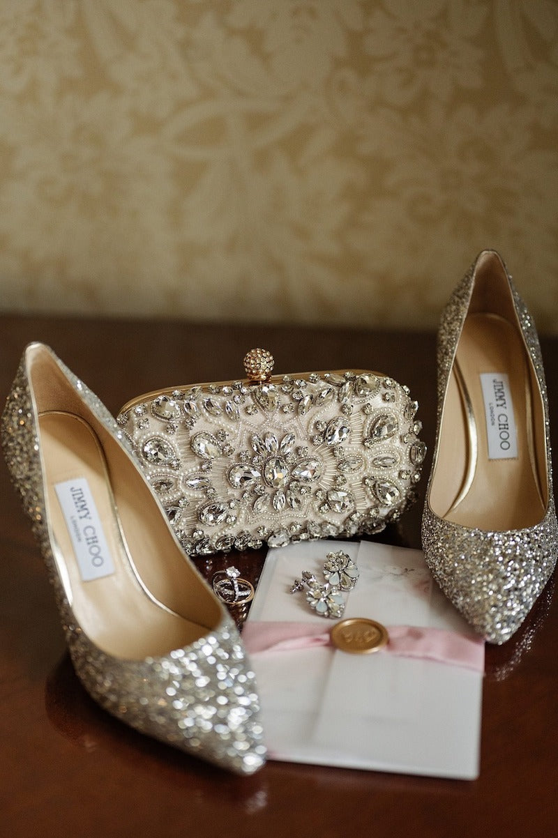 Sparkle Bridal Shoes and Bridal Clutch for Spring Inspired Wedding The Garter Girl