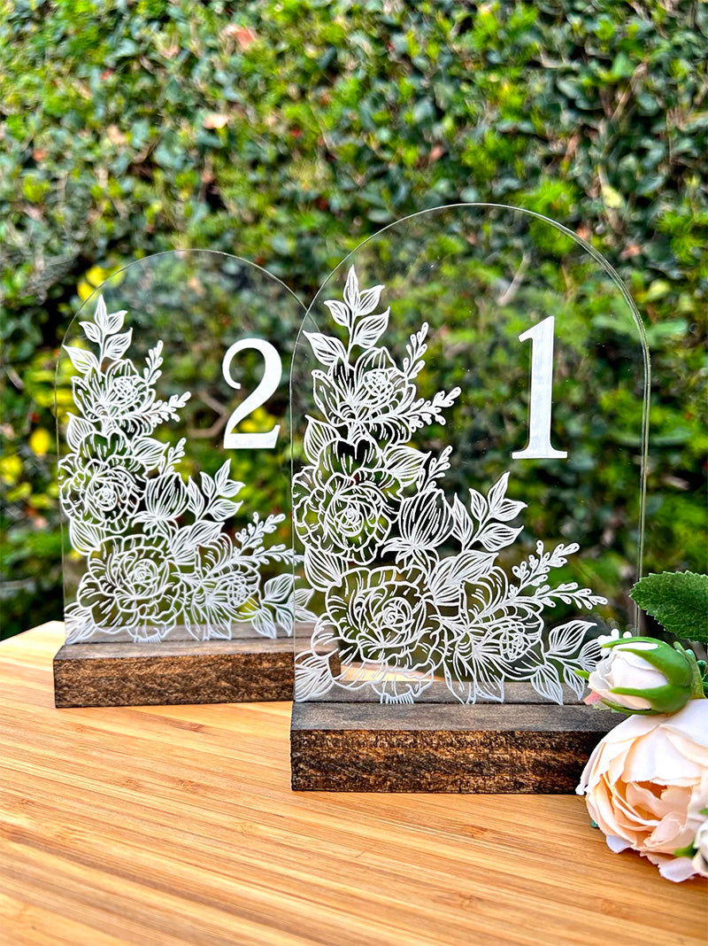 Acrylic Table Numbers with Floral Design