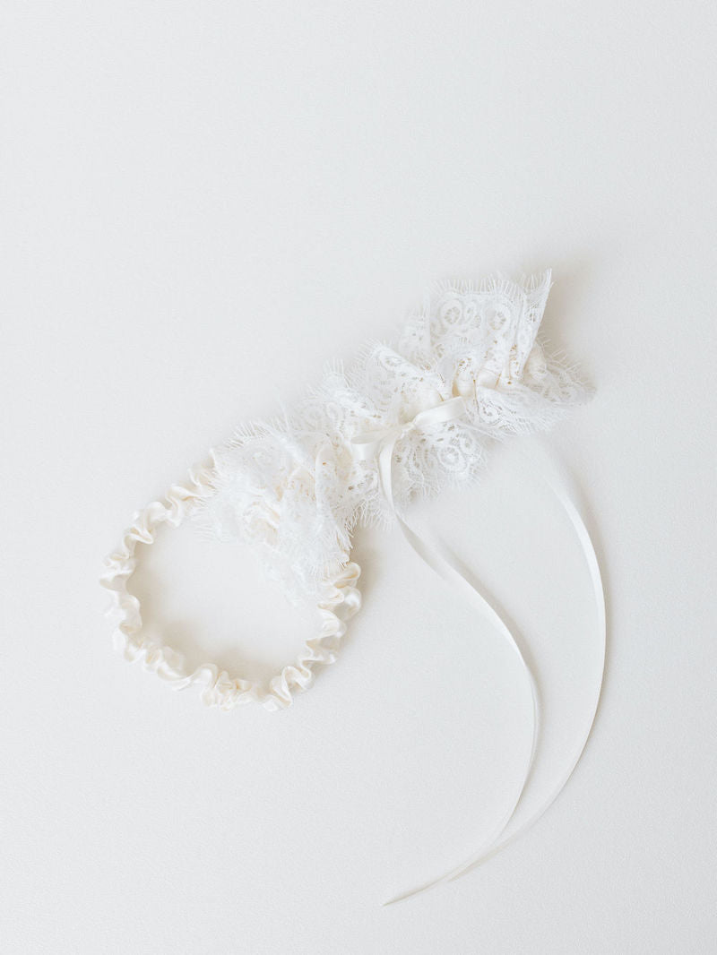 Beautiful Lace Wedding Garter Set Personalized with Hand Embroidery by The Garter Girl