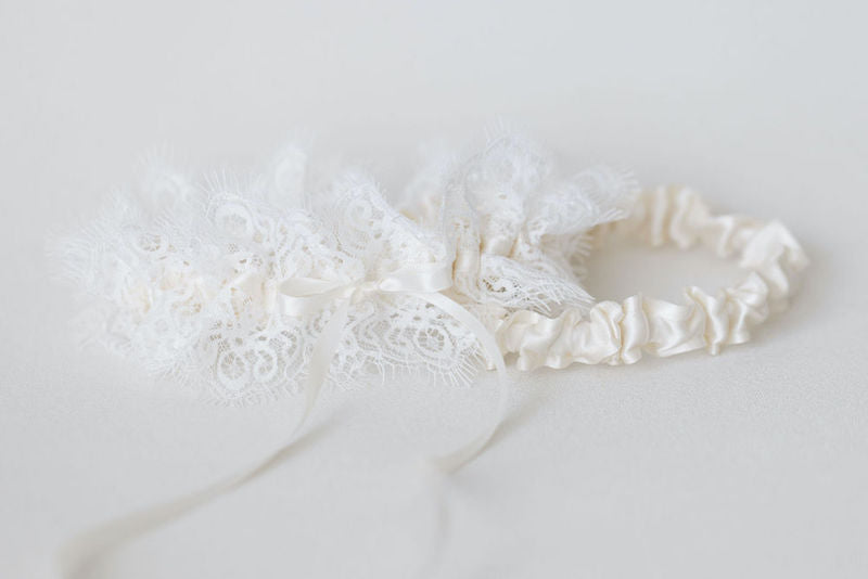 Beautiful Lace Wedding Garter Set Personalized with Hand Embroidery by The Garter Girl