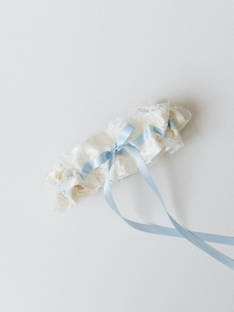 Something Blue Lace Bridal Garter Set Personalized With Embroidery by The Garter Girl