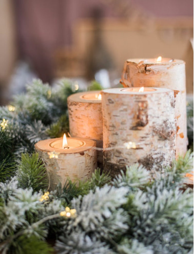 Birch Candle Holders for Winter Wedding