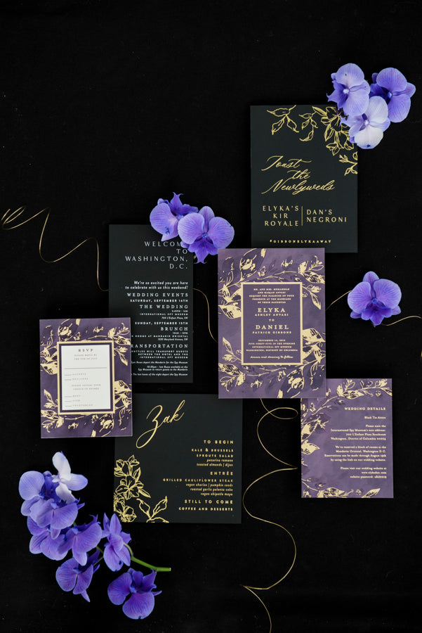 Black Purple and Gold Wedding Invitation Suite