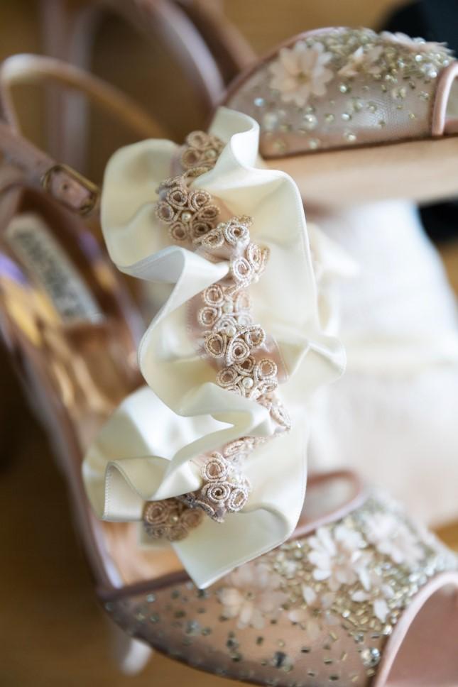Blush and Ivory Wedding Garter with Bridal Shoes