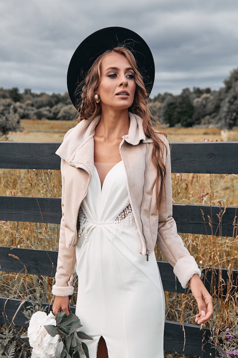 Blush Bridal Jacket for Winter Wedding