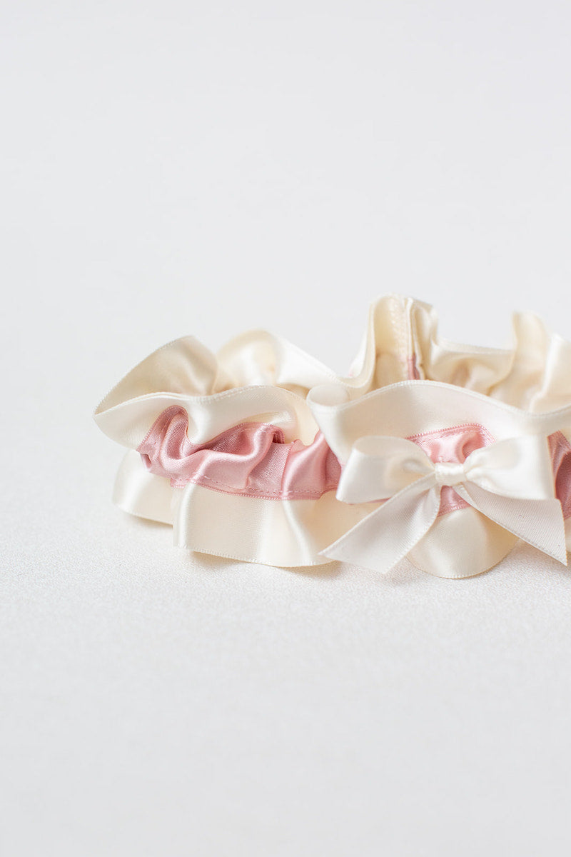 blush pink and ivory satin custom wedding garter
