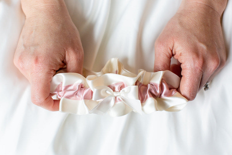 blush pink and ivory satin custom wedding garter