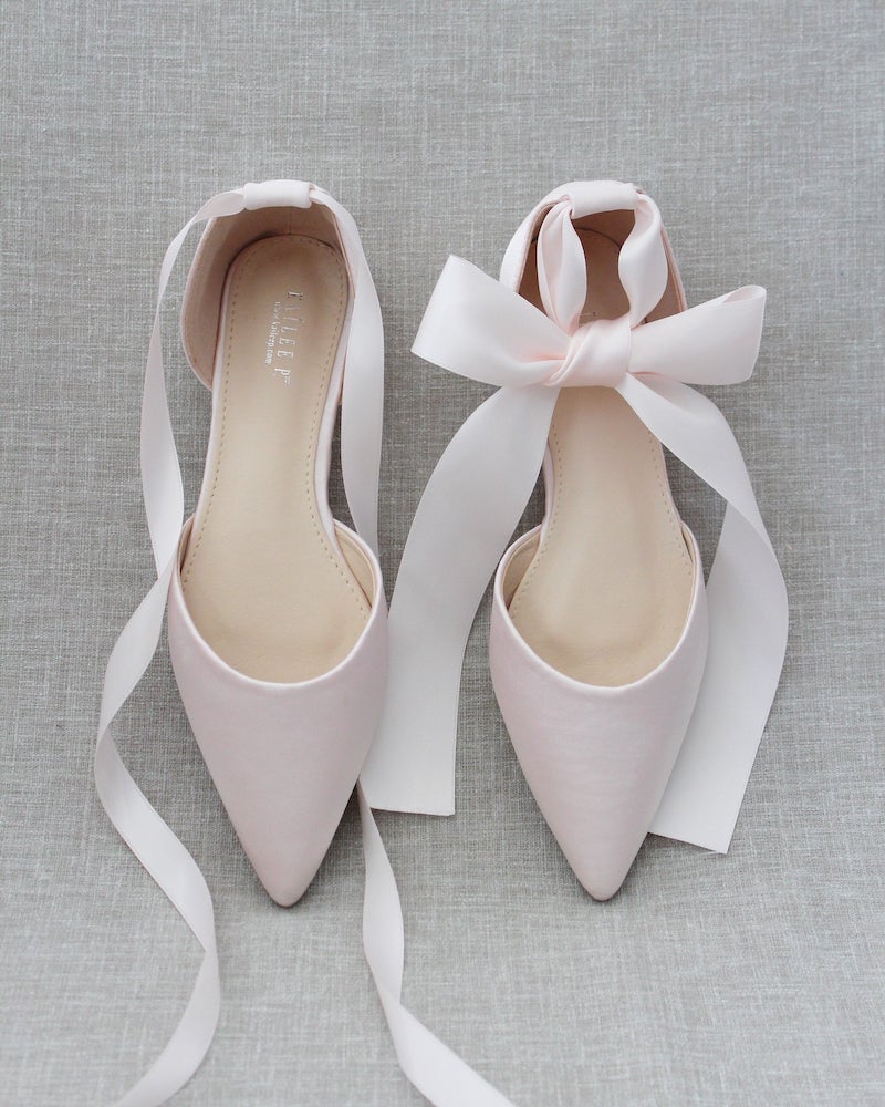 Blush Satin Pointy Toe Flat Bridal Shoes