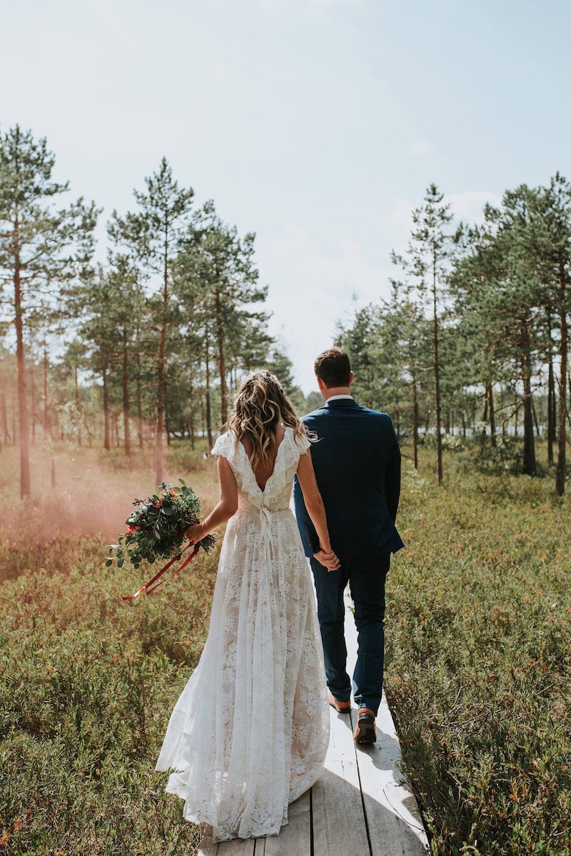 Bohemian Beige Lace Wedding Dress