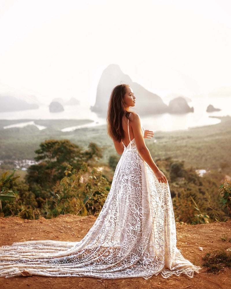 Boho Lace Wedding Reception Dress