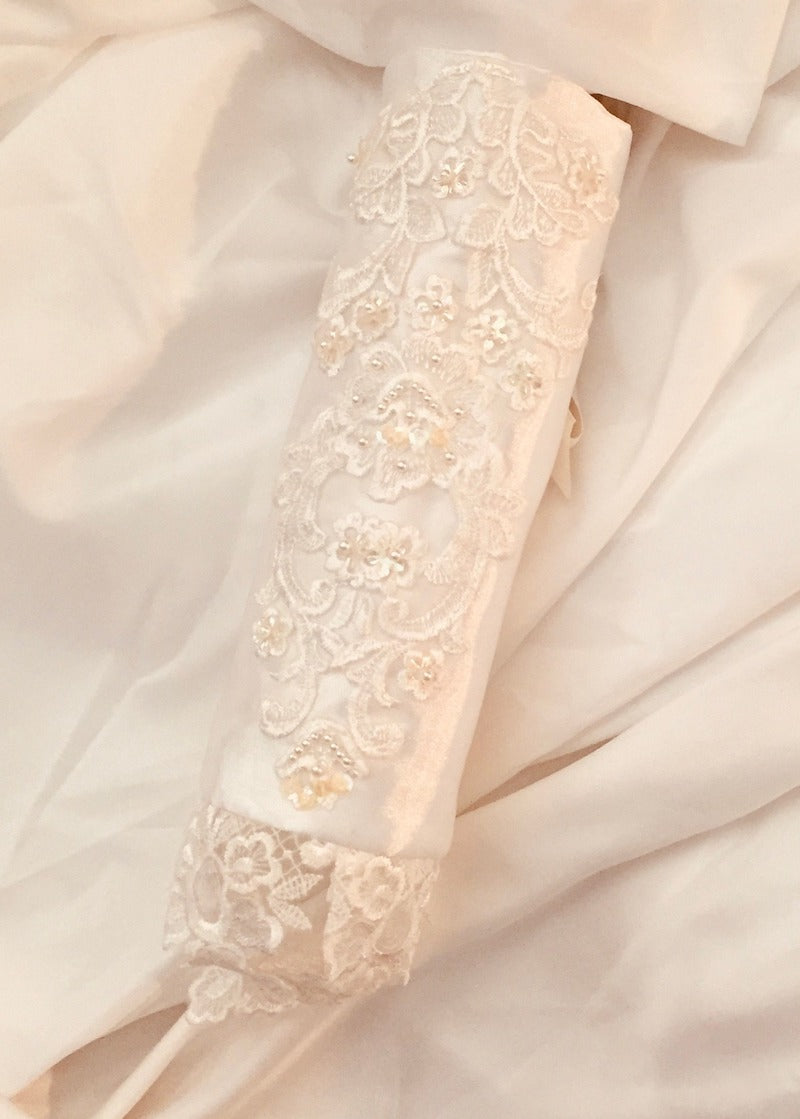 bridal bouquet wrap made from Mom's wedding dress