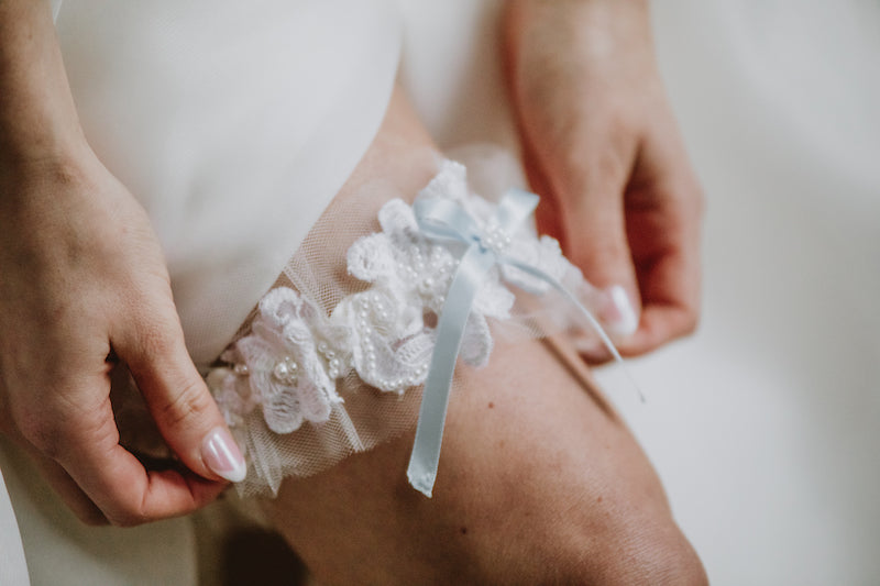 Bride's Wedding Garter Made From Mom's Dress Lace and Pearls