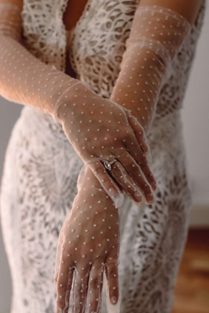 Bridal Gloves With Polka Dots