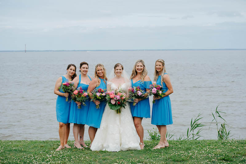 Bride and Bridesmaids Waterfront Wedding