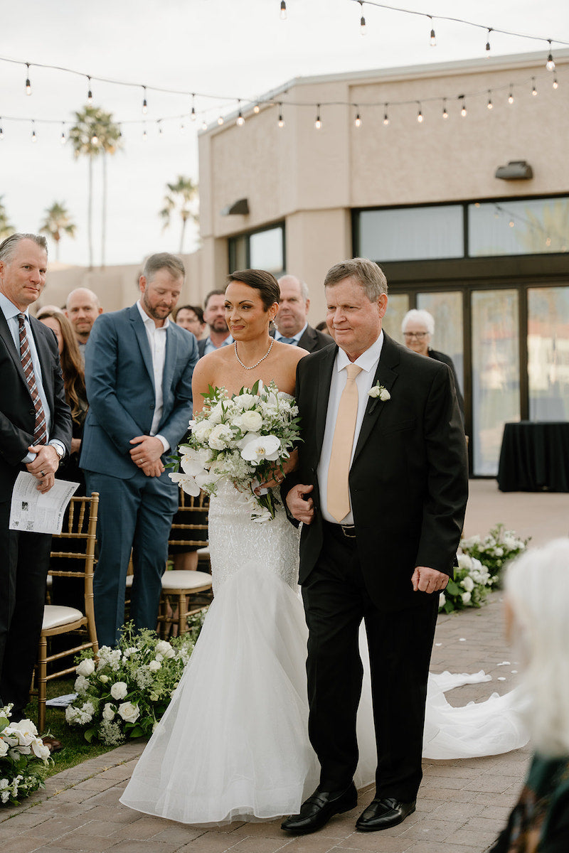 Bride and Father Walking Down Outdoor Wedding Aisle