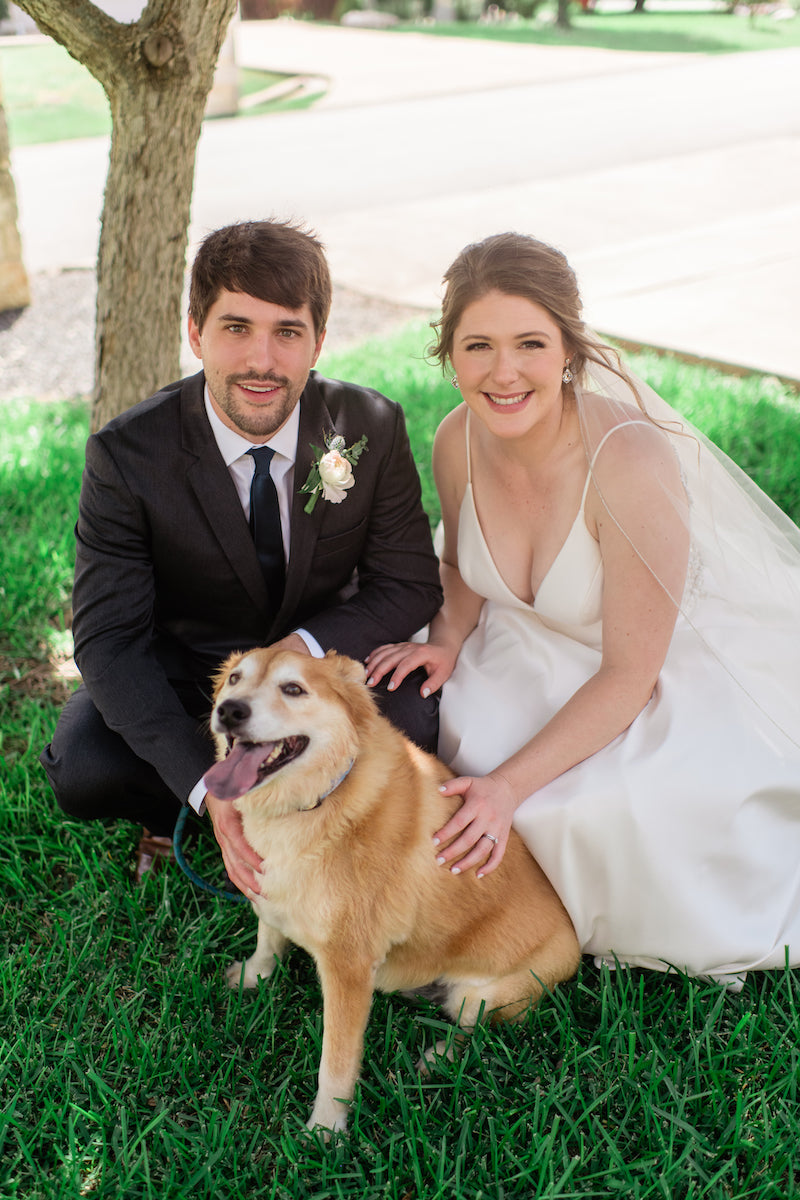 Bride and Groom and Pet Dog Outdoor Wedding Photos