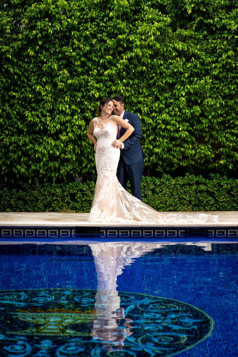 Bridal Portraits by Pool At Home Wedding