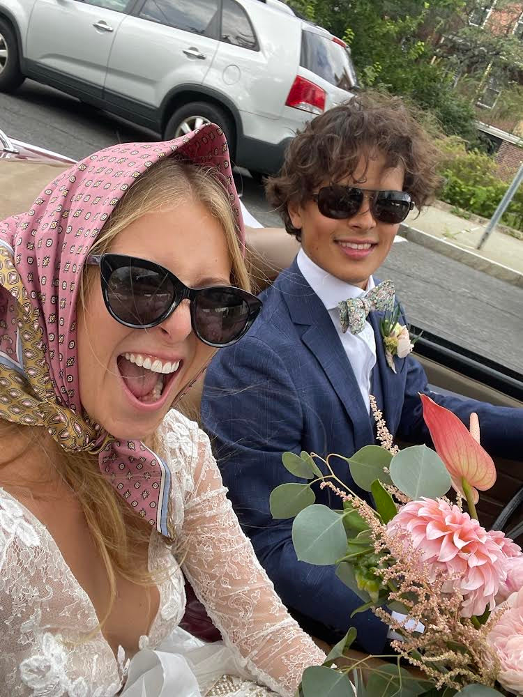 Bride and Groom Ceremony Exit in Convertible