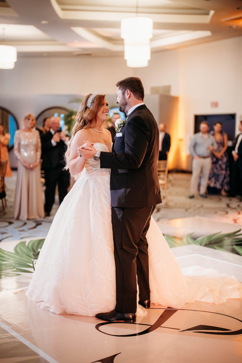 Bride and Groom First Dance at Elegant Tropical Wedding