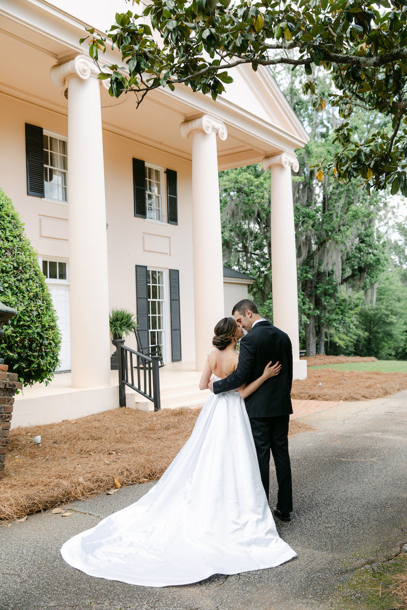Historic Home Wedding In Georgia Bride and Groom Outside
