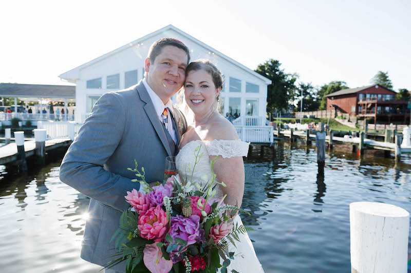 Bride and Groom Just Married Waterfront Wedding