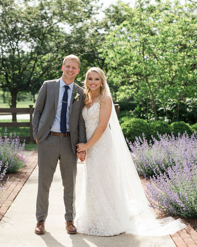 Bride and Groom Lavender Plants Outdoor Wedding