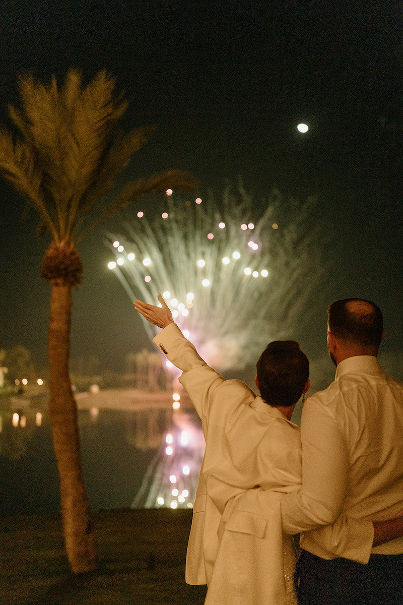 Bride and Groom Fireworks at New Years Wedding