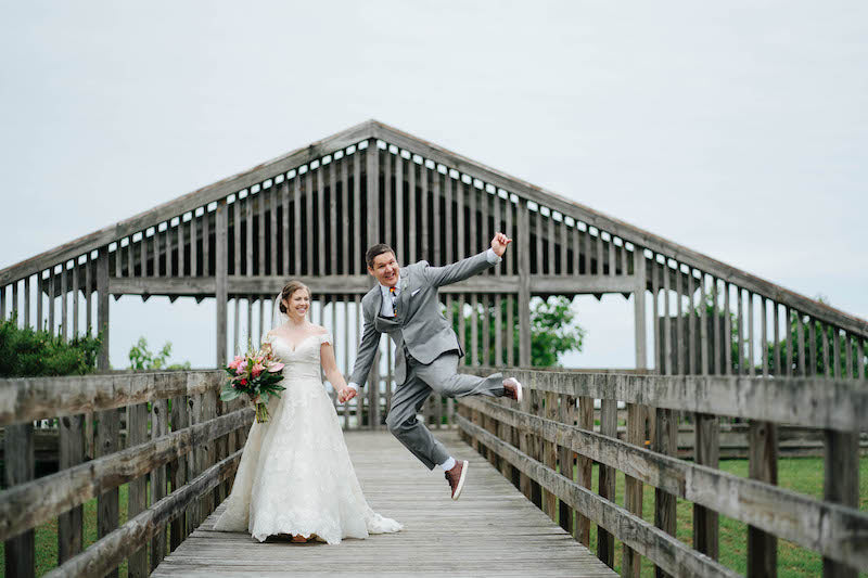 Bride and Groom Waterfront Pier Photo