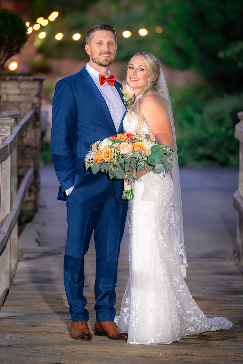 Bride and Groom Outdoor Bridal Portraits with Orange Tie