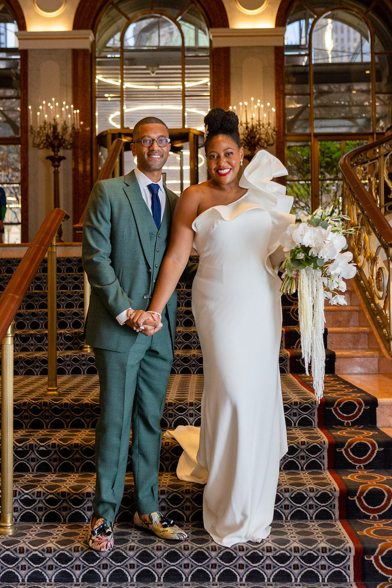 Bride in Reception Dress New York City Wedding The Garter Girl